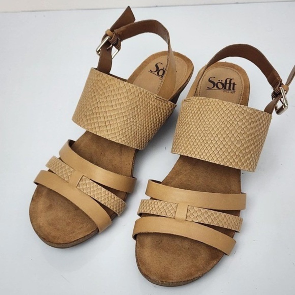 Sofft Women's‎ Velora Snakeskin Wedge Leather Sandal Light Tan Size 9.5M